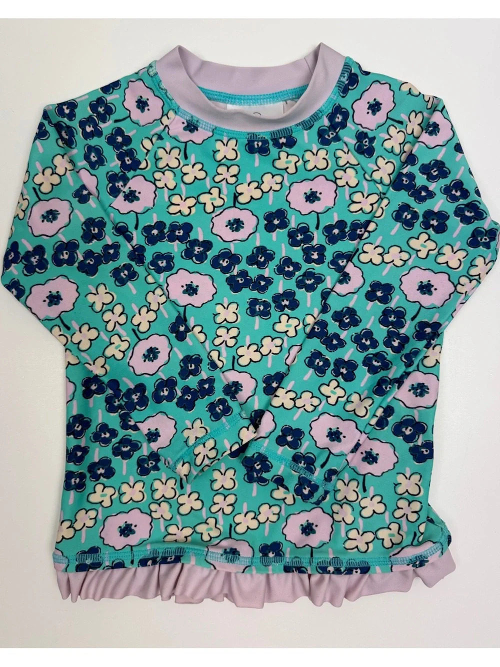 Hannah Andersson | Floral Ruffled Long-Sleeve Swim Top Sun Cover Rash Guard | 3T